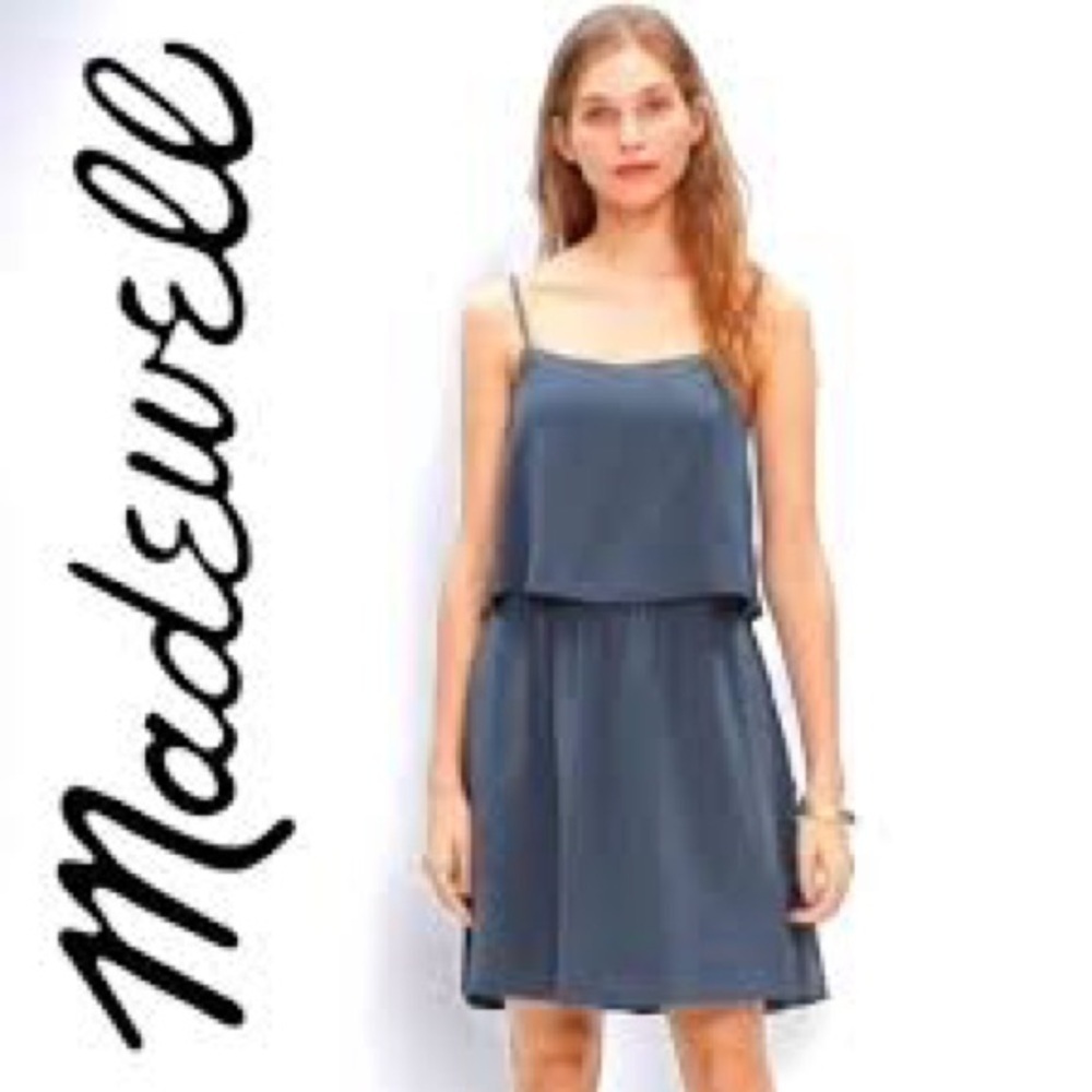 100% Silk Madewell Sleeveless Dress Sz 4 / Small. Dusty Blue. Spaghetti Strap. - Picture 1 of 4